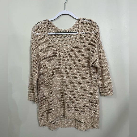 Lucky Brand Linen Blend Open Knit Sweater Size Medium Beach Coastal Cruise Boho - Picture 1 of 7